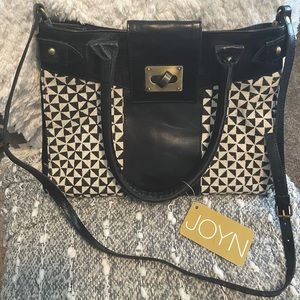 Joyn handcrafted black and white handbag NWT